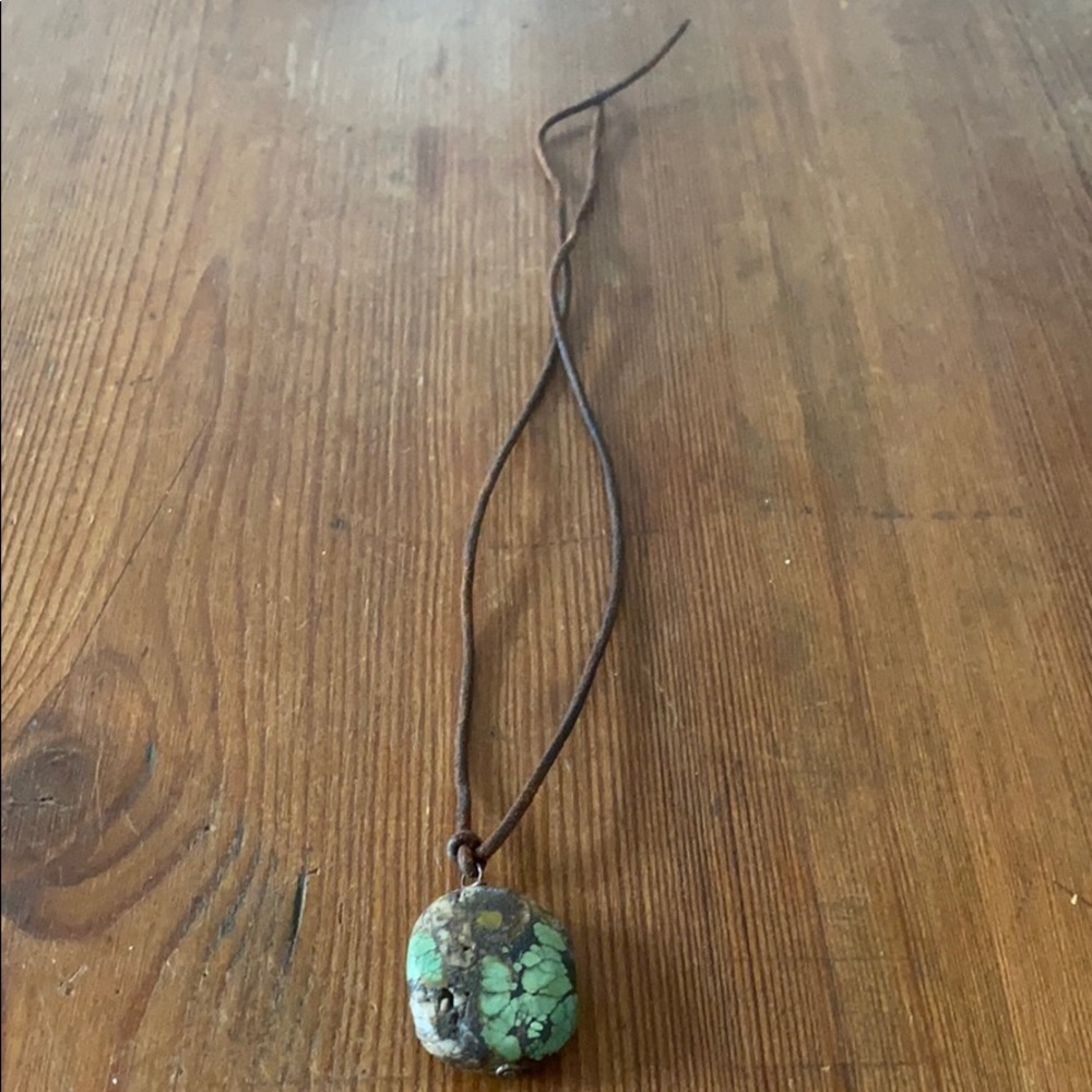 Turquoise Nugget On Suede String Necklace - image 3